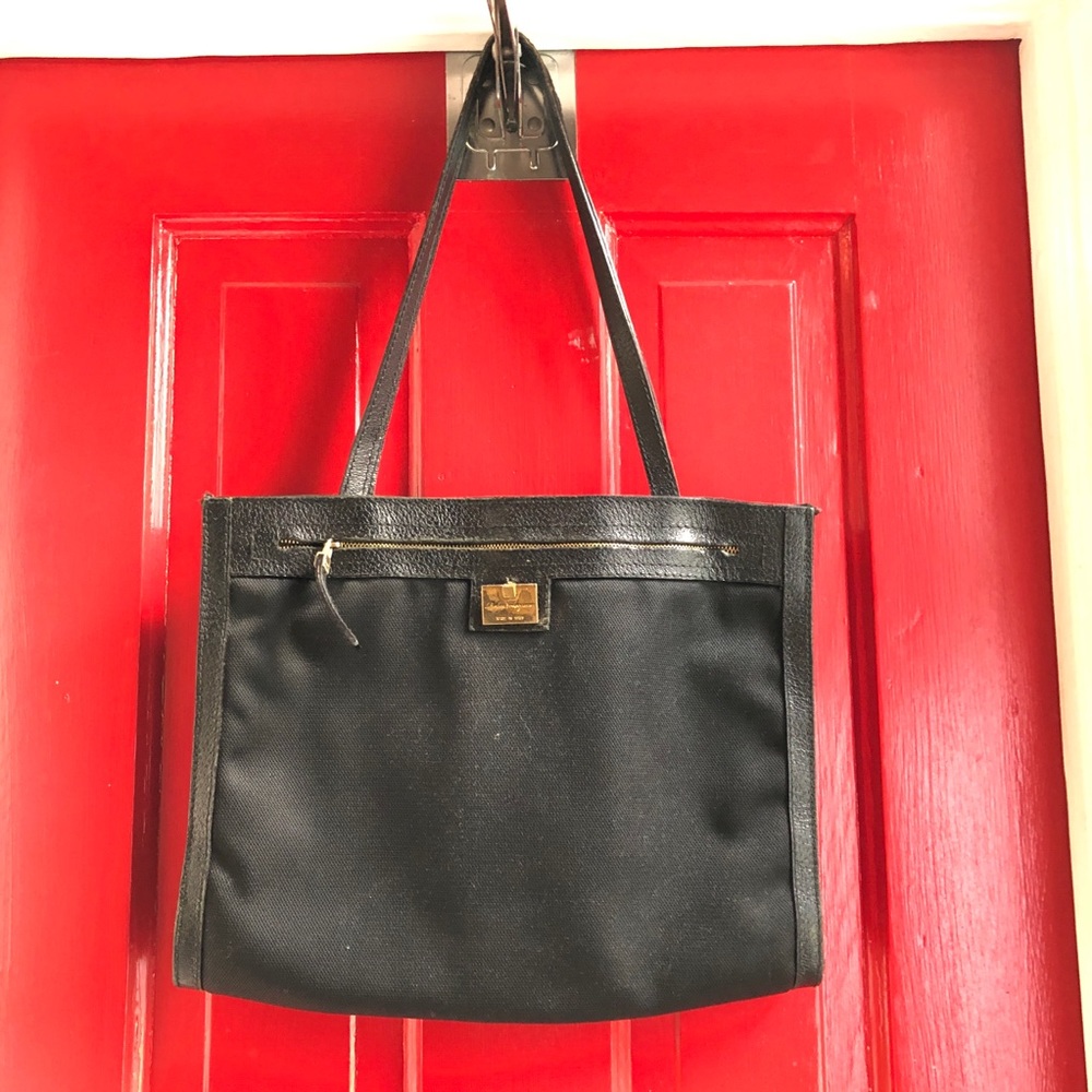 Salvatore Ferragamo Black Leather/Canvas Handbag